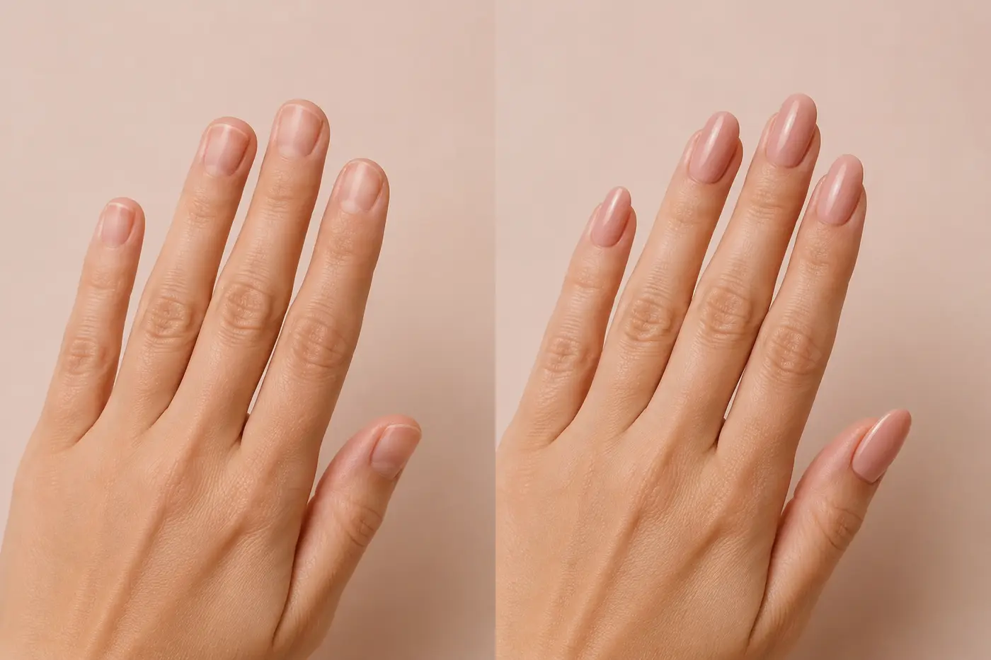 Antes e depois ilustrativo de alongamento em fibra